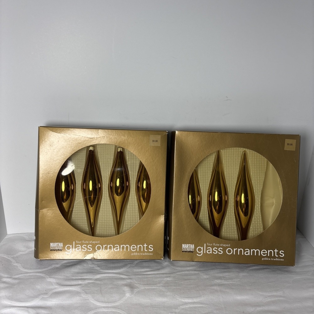 Vintage Martha Stewart Gold Glass Christmas Ornaments Lot of 7 Venetian Drop